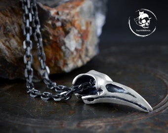 Skull raven Odin necklace in Sterling silver, Viking pendant