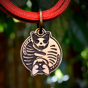 Skull cat Ying Yang pet tag, Personalized pet tag