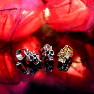Tiny Devil Skull Silver Pendant, Skull Christmas gift, Demon Horned Skull