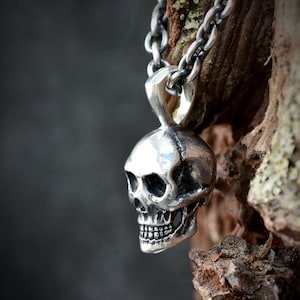 Sterling silver jawless skull pendant, Memento mori pendant