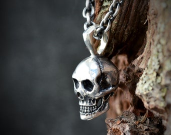 Sterling silver jawless skull pendant, Memento mori pendant