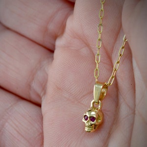 Gold tiny skull charm, 10k, 14k and 18k gold skull with natural stones , Cool gift for her image 7