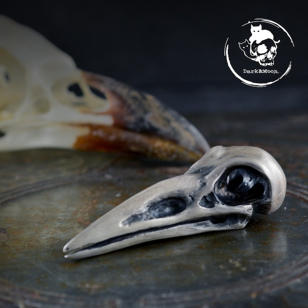 Solid silver large raven skull necklace , Viking pendant for men