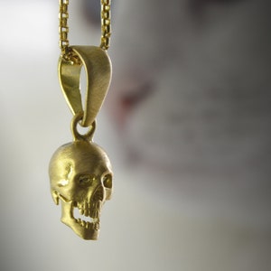 Gold skull pendant, Smiling skull pendant hand made in 10k, 14k or 18k gold, Cool Father Day gift