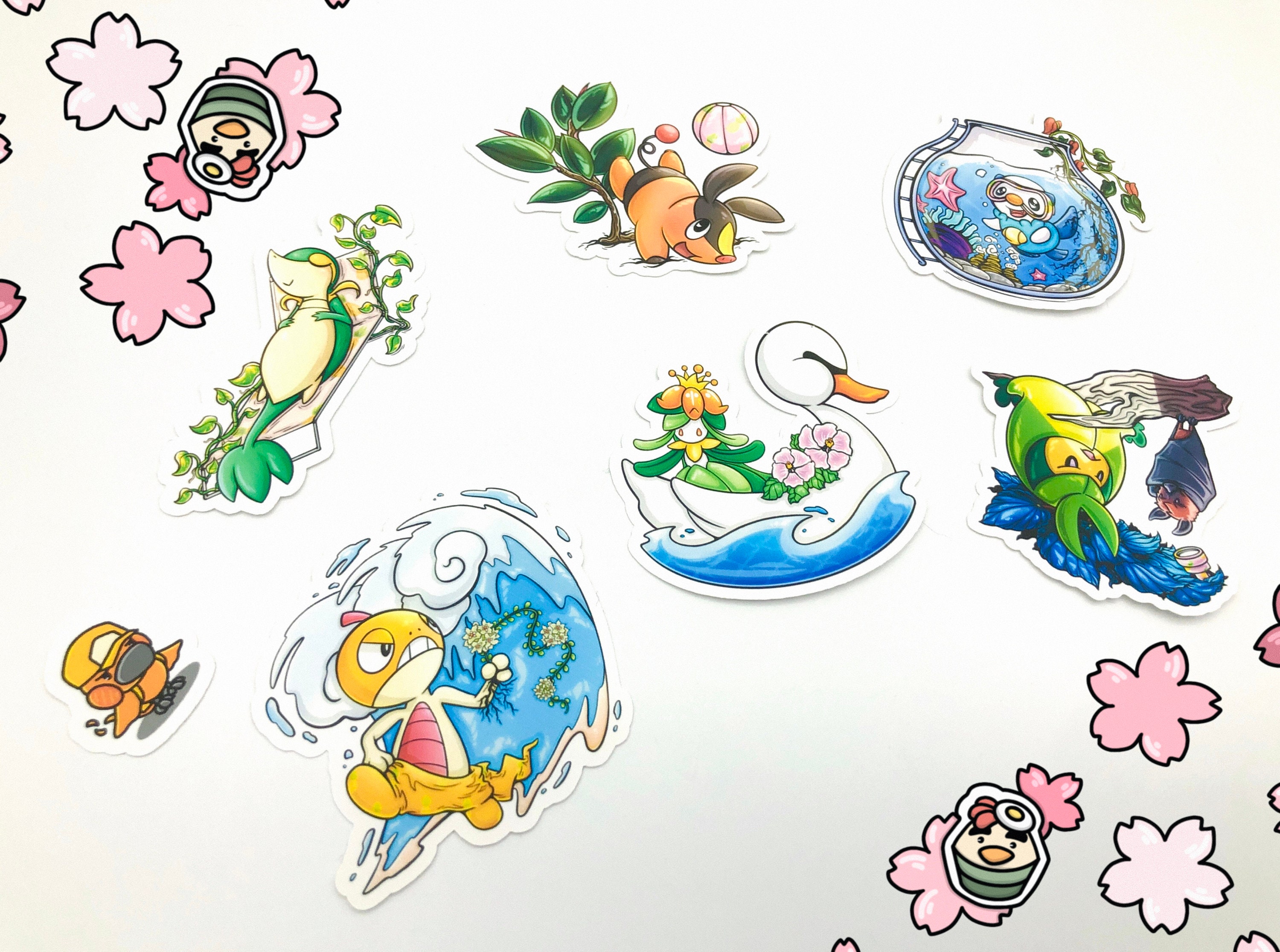 Pokemon Unova Black White Vinyl Sticker Sheets! B2W2 Snivy Tepig Oshawott  Hilda Hilbert Nate Rosa