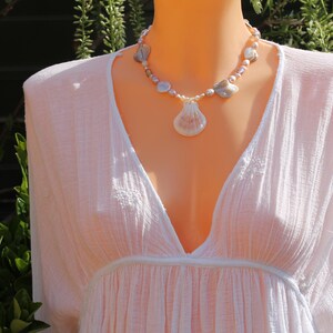 June - handmade pearl & shell necklace