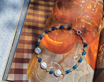Margot - yellow & blue gemstone pearl necklace