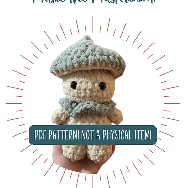 Millie the mushroom, crochet amigurumi mushroom pattern, no-sew crochet pattern