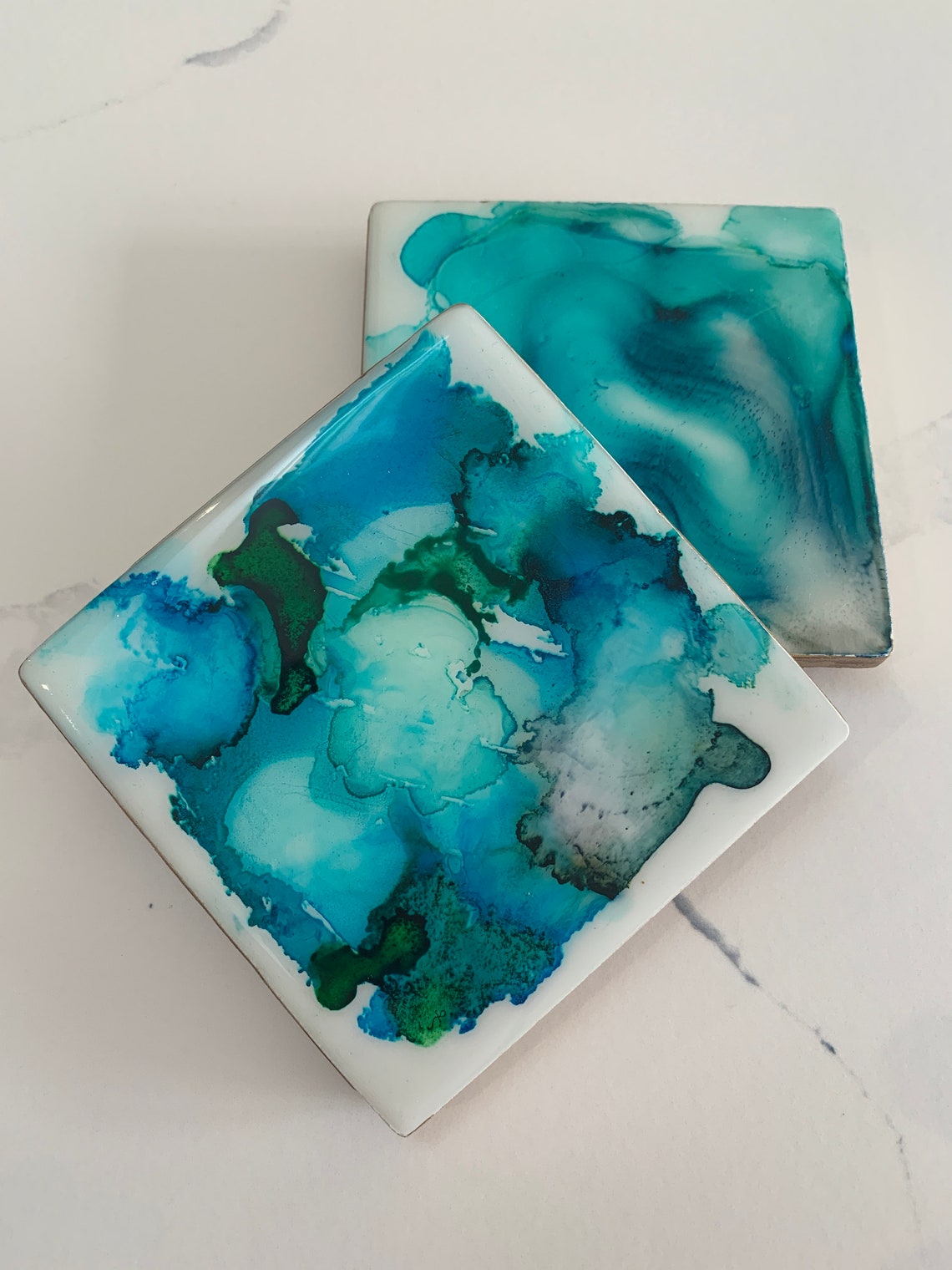 Coasters Alcohol Ink Design Set of 2 Etsy