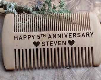 Peigne à barbe personnalisé - Peigne en bois - Cadeau barbe pour lui - Anniversaire de papa - Peigne à moustache - 5e anniversaire