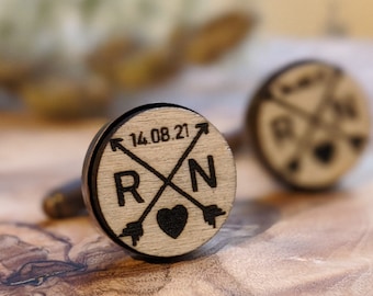 Stag Groomsmen Personalised Engraved Wooden Cufflinks - Wedding Gift 5th Anniversary Custom Gift For Him Cuff Links Gifts for Groom / Usher