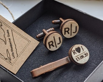 Personalised Tie Clip and Cufflink Set- Groom Gift - Initials Anniversary - Groomsmen Gift - For Him - Birthday - Usher Gift - Bronze