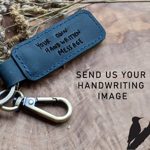 Porte-clés personnalisé avec message manuscrit - Porte-clés en cuir personnalisé - Boucle en cuir - Cadeau d'anniversaire de 3e anniversaire pour lui ou pour elle