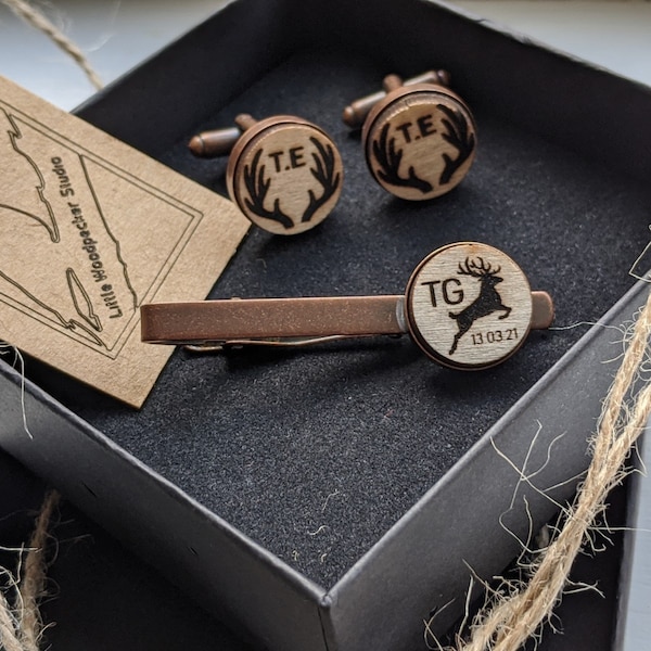 Personalised Tie Clip and Cufflink Set- Groom Gift - Initials Anniversary - Groomsmen Gift - For Him - Birthday - Usher Gift -Bronze