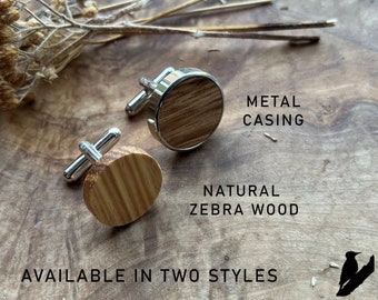 Design Your Own Cufflinks With Zebra Wood Box - Wedding Gift - Anniversary Cuff Links - Gifts for Groom - Custom Design - Valentines Gift