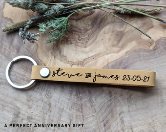 Name - Anniversary Gift - Couple - Key chain - Keyring - Personalized Leather Key Chain - Leather Loop - 3rd Anniversary  - Boyfriend Gift