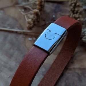 Pulseras de cuero genuino con mensaje secreto personalizado, regalo personalizado para él y para ella, regalo para novio o novia - Acero inoxidable