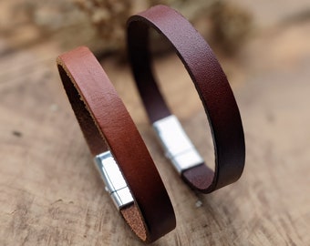 Dos parejas pulseras de cuero real (par), regalo personalizado para él y ella, regalo para novio novia - Matching