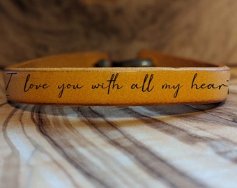 Personalised Genuine Leather Bracelet Laser Engraved with personal message name initials Gift for him gift for her 3rd anniversary handmade