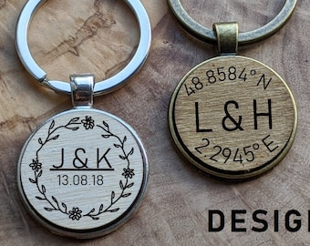 Personalised Custom Made Keyring Charm - Pendant Message - 5th Wedding Anniversary Gift for Him Gift  - Names & Date - hand writing