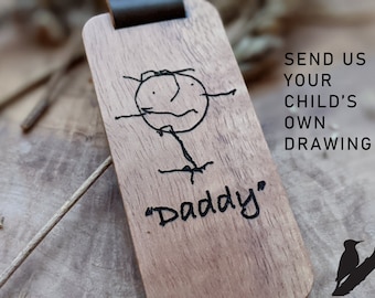 Personalized Wood Keyring with Child's Drawing – Engraved Keepsake