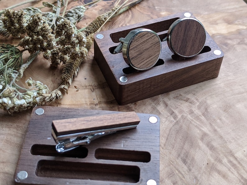 personalised cufflinks and tie clip set