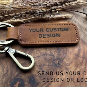 Cadeau porte-clés en cuir - Design personnalisé ou porte-clés en cuir avec logo - Boucle en cuir - Cadeau d'anniversaire 3e anniversaire pour lui ou elle