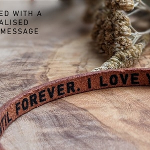 Double Wrap Thin Secret Message Bracelet, Hidden Message, Personalised Real Leather Bracelet, Personalised Gift for Him, Gift for Her or Him image 4