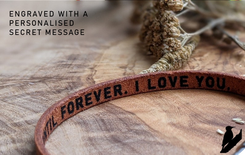 Double Wrap Thin Secret Message Bracelet, Hidden Message, Personalised Real Leather Bracelet, Personalised Gift for Him, Gift for Her or Him image 4