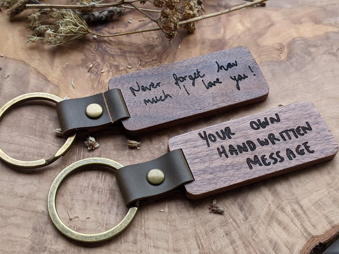 Personal Handwritten Message Keyring Personalized Walnut Wood Key Chain ...