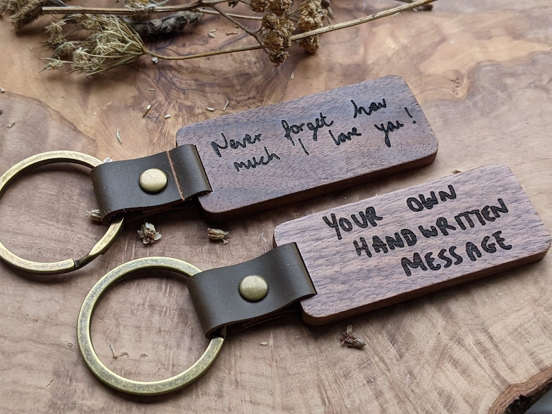 Key Ring Written Personal Handwritten Message Keyring - Personalized Walnut Wood Key ...