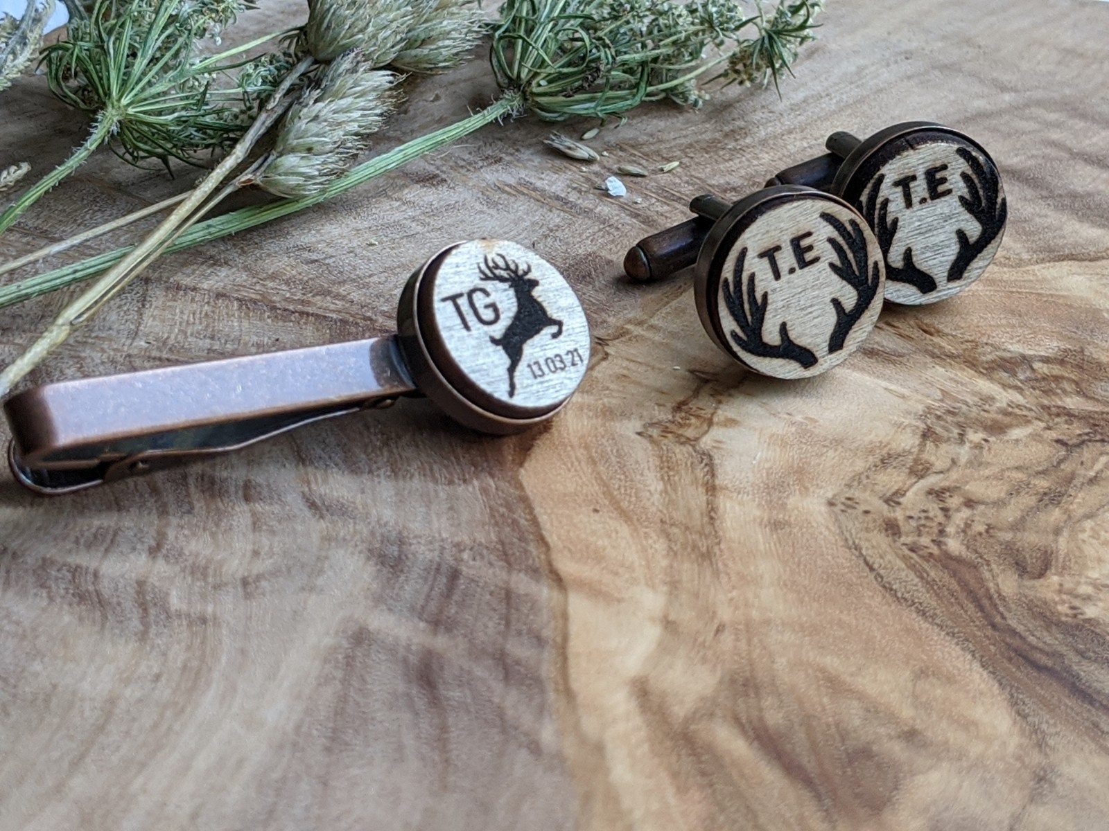 personalised tie clip and cufflink set