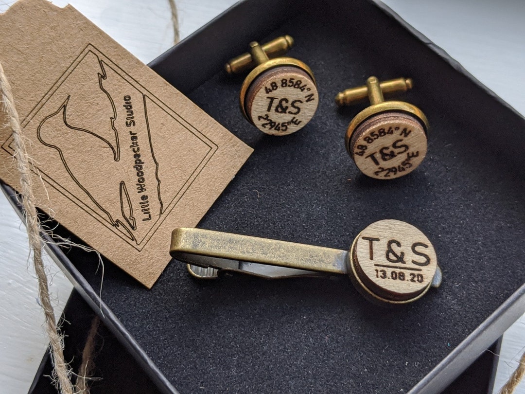 personalised tie clip and cufflink set