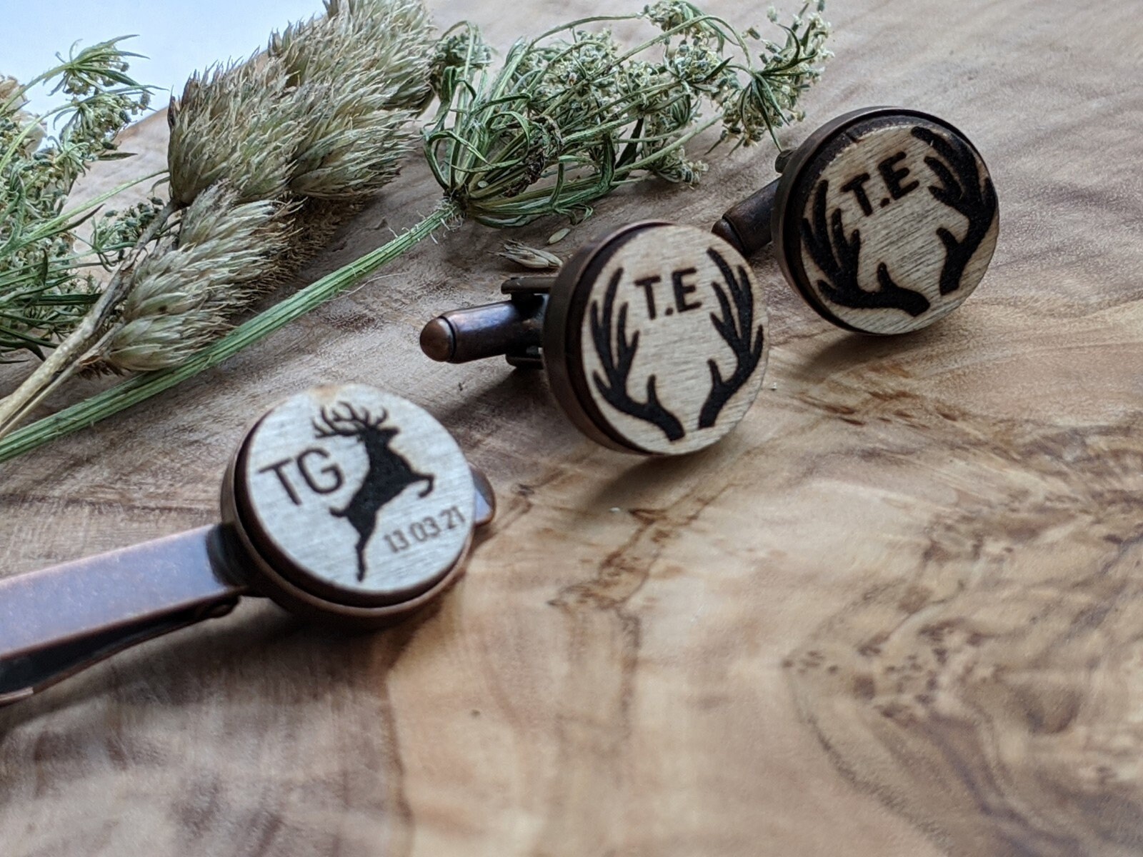 personalised tie clip and cufflink set