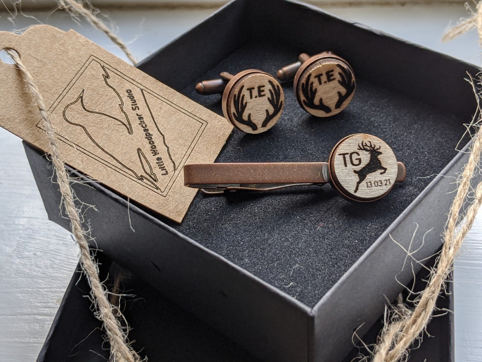 personalised tie clip and cufflink set