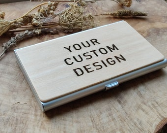 Créez votre propre porte-cartes de visite - Nouvelle entreprise - Logo personnalisé - Design personnalisé - En bois - Cadeau d'anniversaire - Étui pour cartes de visite