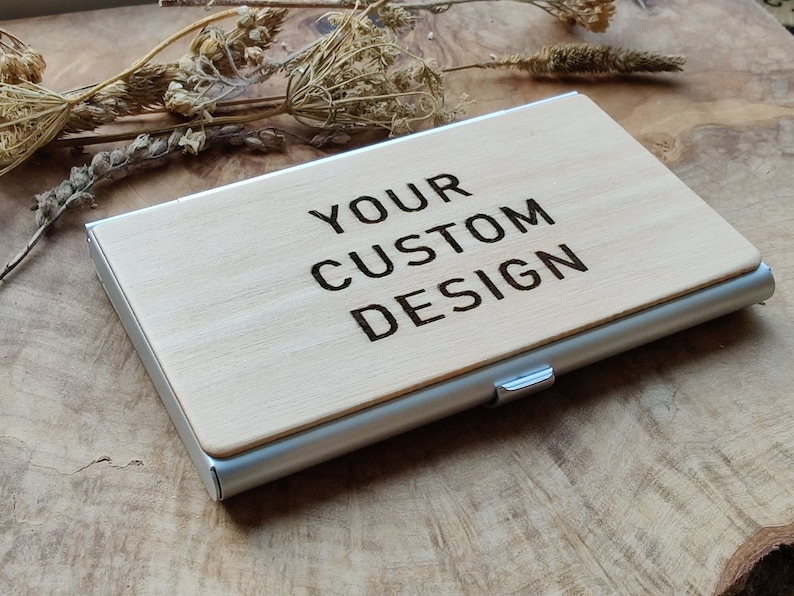 Design Your Own Business Card Holder New Business Personalised Logo Custom Design Wooden Birthday Gift Business Card Case image 1