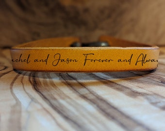 Personalised Genuine Leather Bracelet Laser Engraved with personal message name initials Gift for him gift for her 3rd anniversary handmade