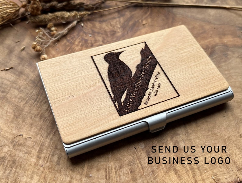 Design Your Own Business Card Holder New Business Personalised Logo Custom Design Wooden Birthday Gift Business Card Case image 6