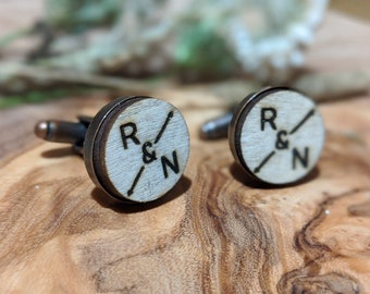 Stag Groomsmen Wooden Cufflinks Personalised Engraved - Wedding Gift 5th Anniversary Custom Gift For Him Cuff Links Gifts for Groom / Usher