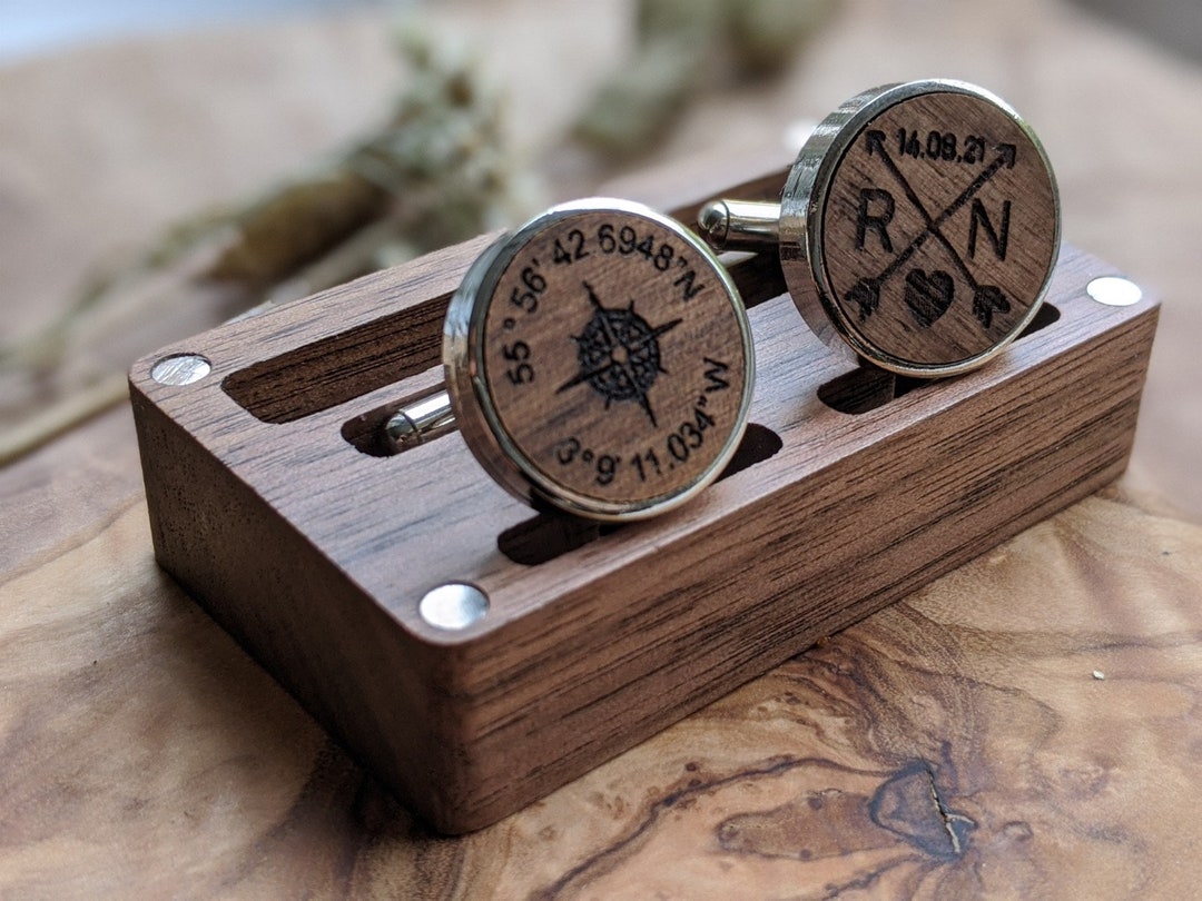 personalised cufflinks and tie clip set