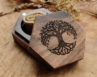 Tree of Life Wedding Personalised Engraved ring box proposal ring bearer I do custom design wooden initials name date Mr and Mrs