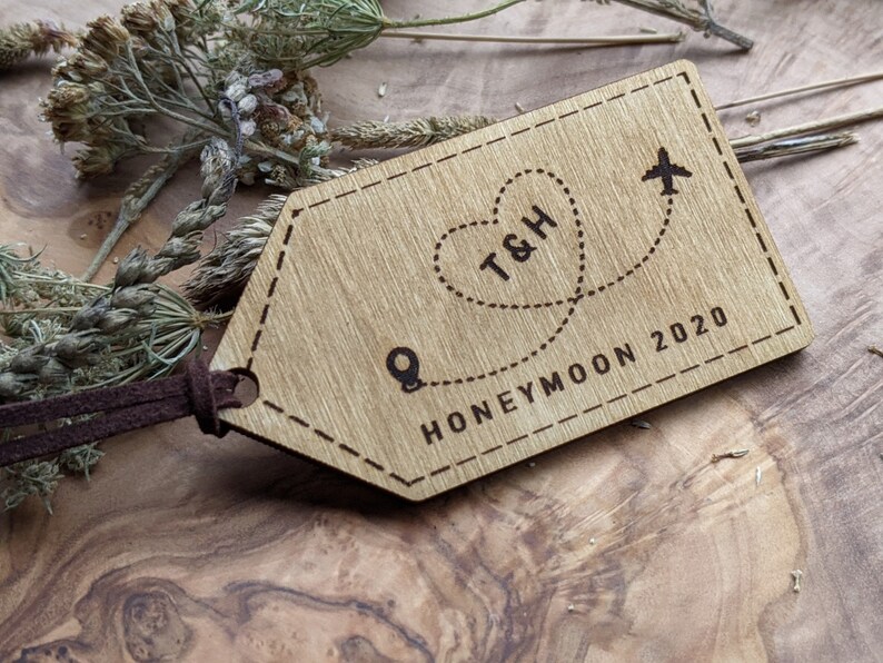 Personalised Laser Engraved Wooden Luggage Tags 2pcs Honeymoon Trip Tags School Gym Bag Hand Finished in UK