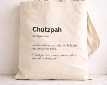 Chutzpah Definition Tote Bag, Yiddish Canvas Market Bag, Jewish Humor Gift