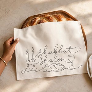 Shabbat Challah Cover, 100% Cotton Twill, 18 x 14 Inch Minimalist Line Art