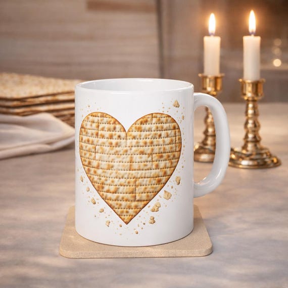 Matzah Heart Mug, Passover Coffee Mug, Jewish Holiday Mug, Modern Judaica Drinkware, Passover Hostess