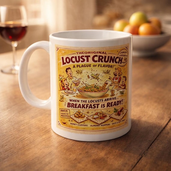Passover Locust Crunch Vintage Cereal Mug, Funny Plagues Coffee Cup, Retro Jewish Kitchen Decor, Passover Hostess Gift