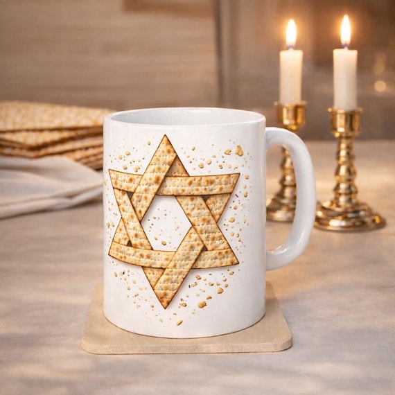 Matzah Star of David Mug, Passover Coffee Mug, Jewish Holiday Mug, Modern Judaica Drinkware, Passover Hostess Gift
