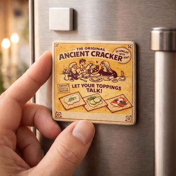 Passover Vintage Matzah Porcelain Magnet 2x2 Inch, Retro Jewish Kitchen Decor, Seder Hostess Gift, Pesach Fridge Tile