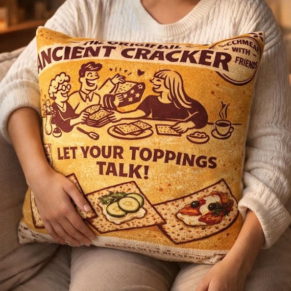 Passover Matzah Decorative Pillow Cover, Vintage Jewish Kitchen Art Cushion Case, Seder Hostess Gift, Holiday Home Decor